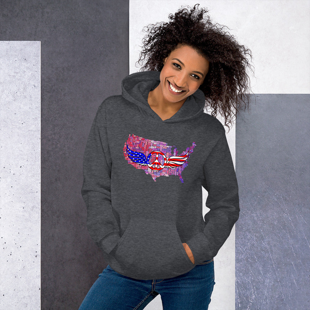 We The People Peace Wings Signs USA Map Unisex Dark Hoodie