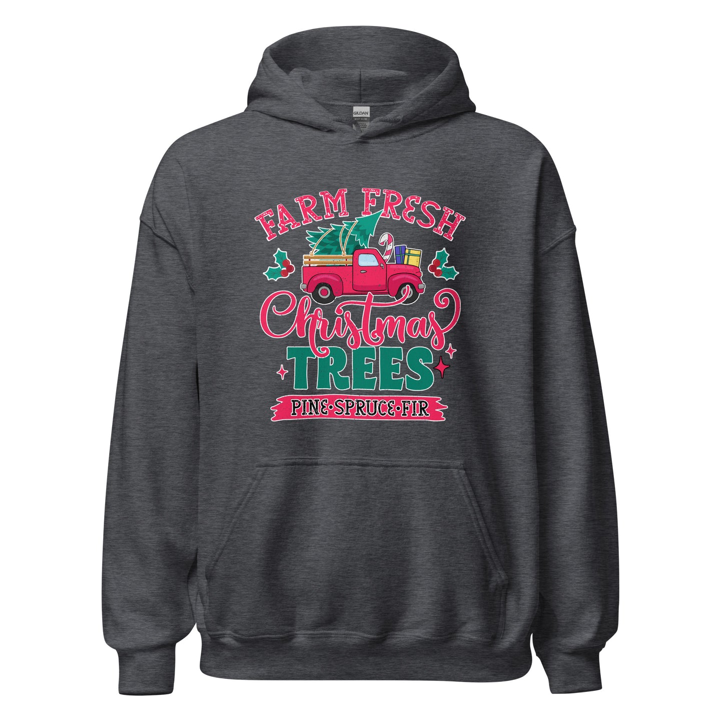 Farm Fresh Christmas Trees Pine Spruce Fir Xmas Unisex Dark Hoodie