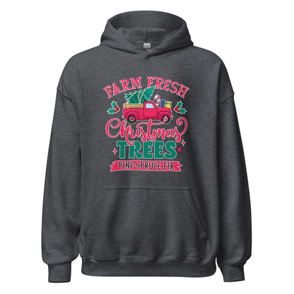 Farm Fresh Christmas Trees Pine Spruce Fir Xmas Unisex Dark Hoodie