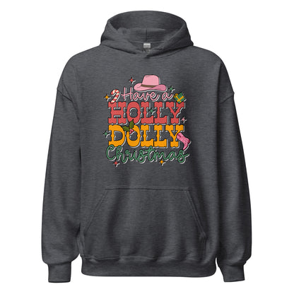 Have A Holly Dolly Christmas Western Christmas Unisex Dark Hoodie