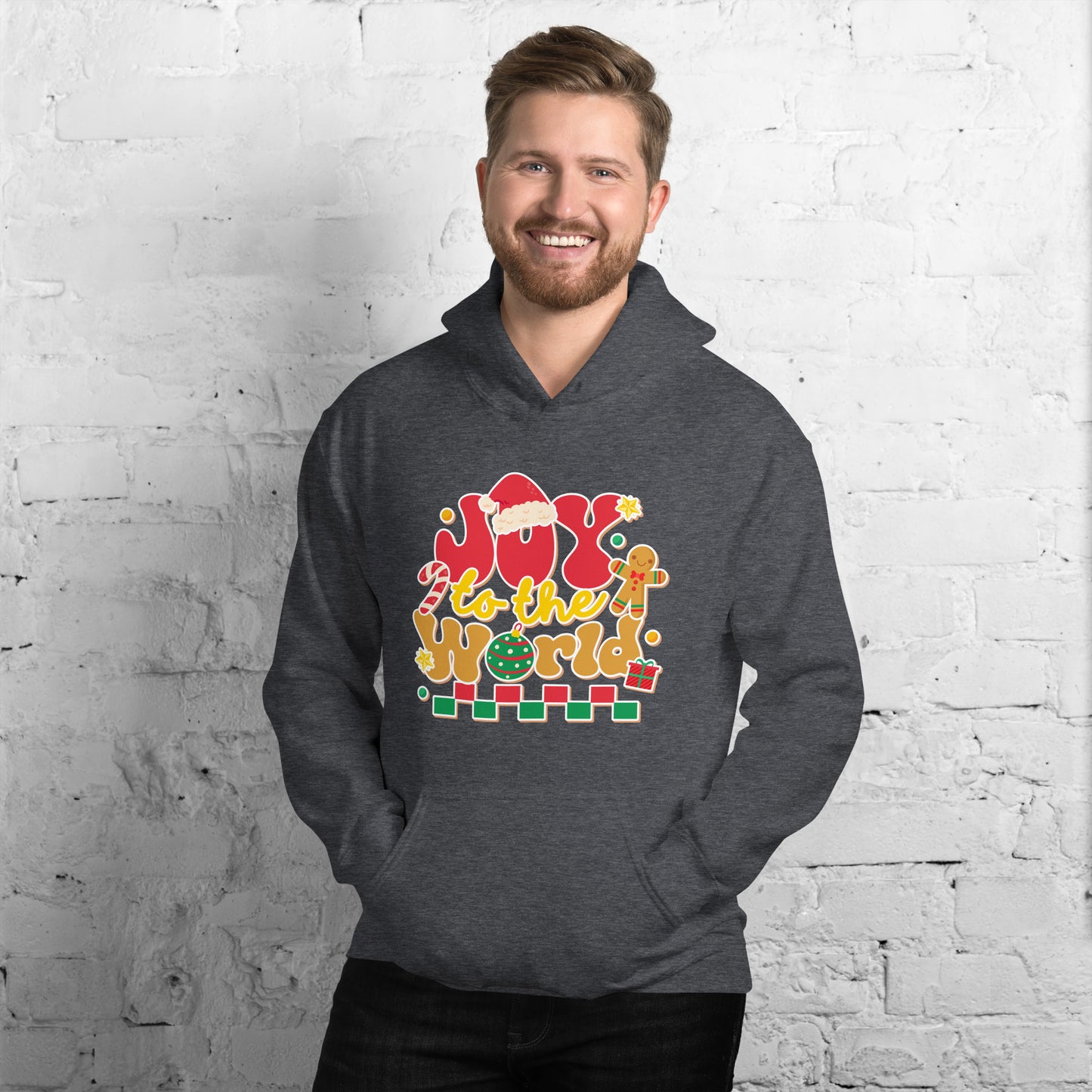 Joy To The World Santa Hat Joyful Christmas Unisex Dark Hoodie