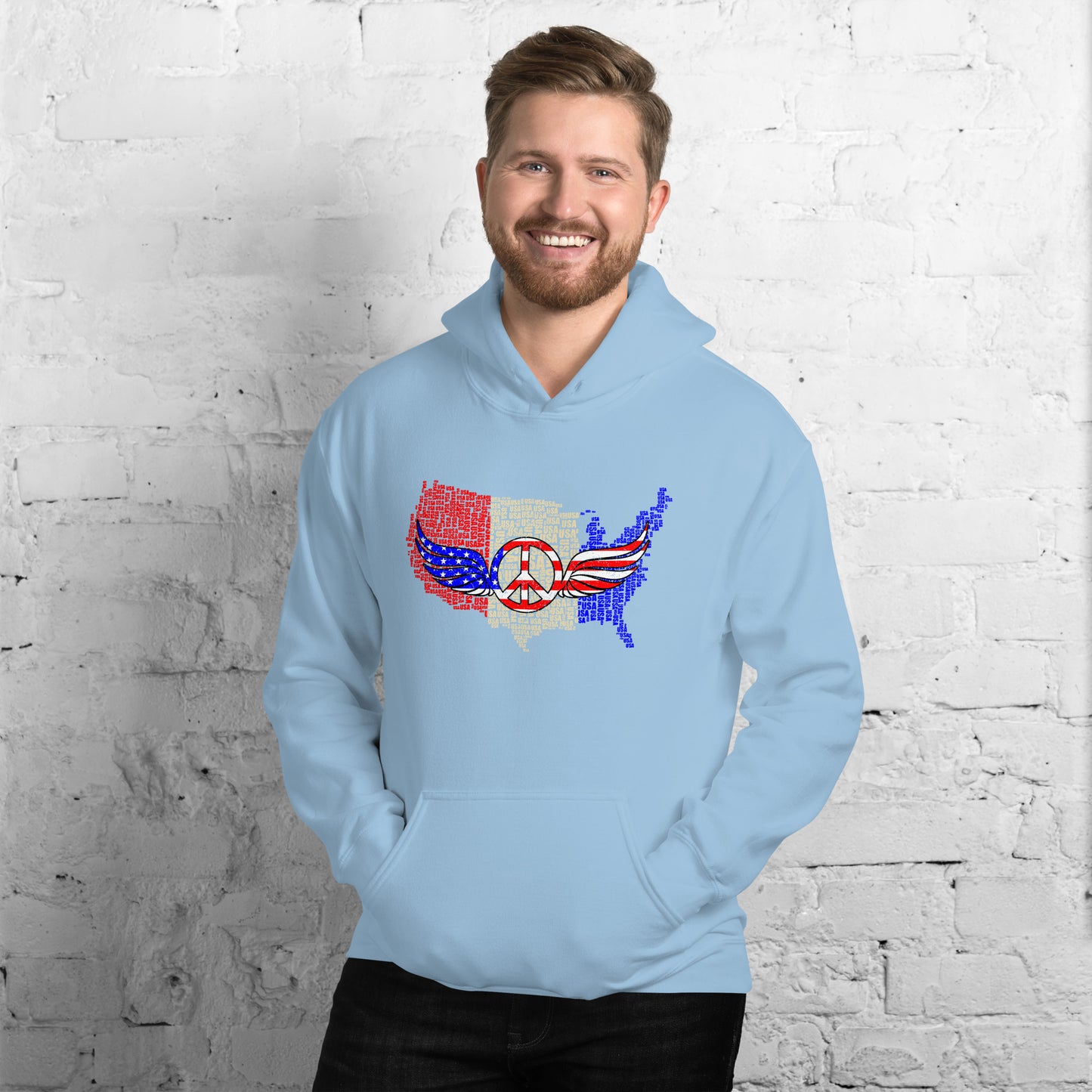 Patriot USA Flag Peace Sign Symbol Distressed Unisex Light Hoodie