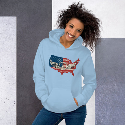 America Patriotic Peace Sign Symbol USA Flag Unisex Light Hoodie