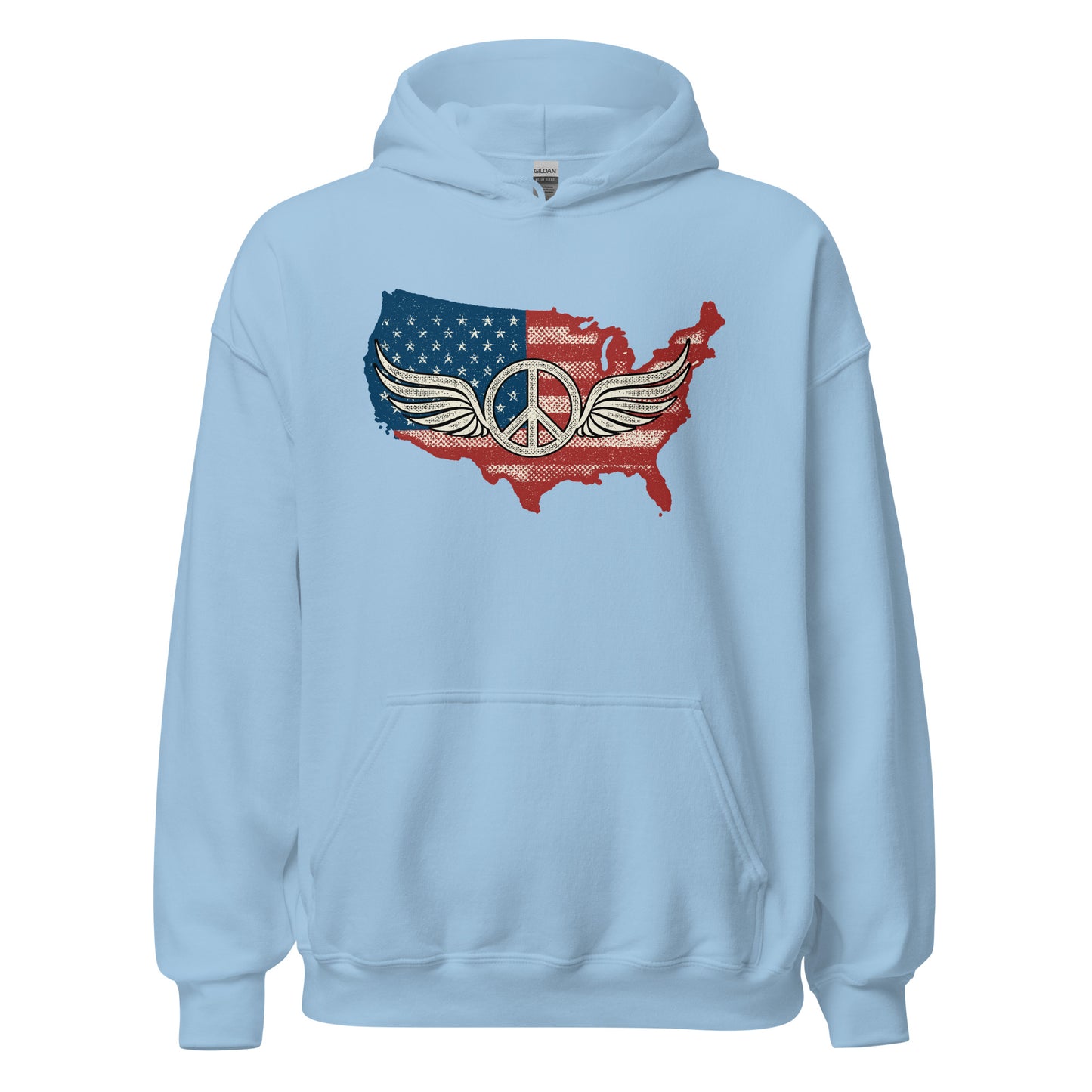 America Patriotic Peace Sign Symbol USA Flag Unisex Light Hoodie