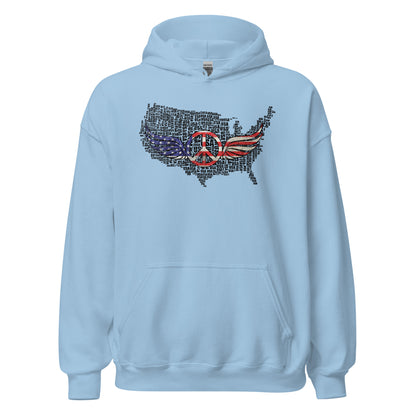 Vintage Style USA Map Peace Sign Wings Unisex Light Hoodie