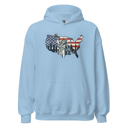 Distressed USA Flag Statue Of Liberty New York Men Women's Unisex Light Hoodie