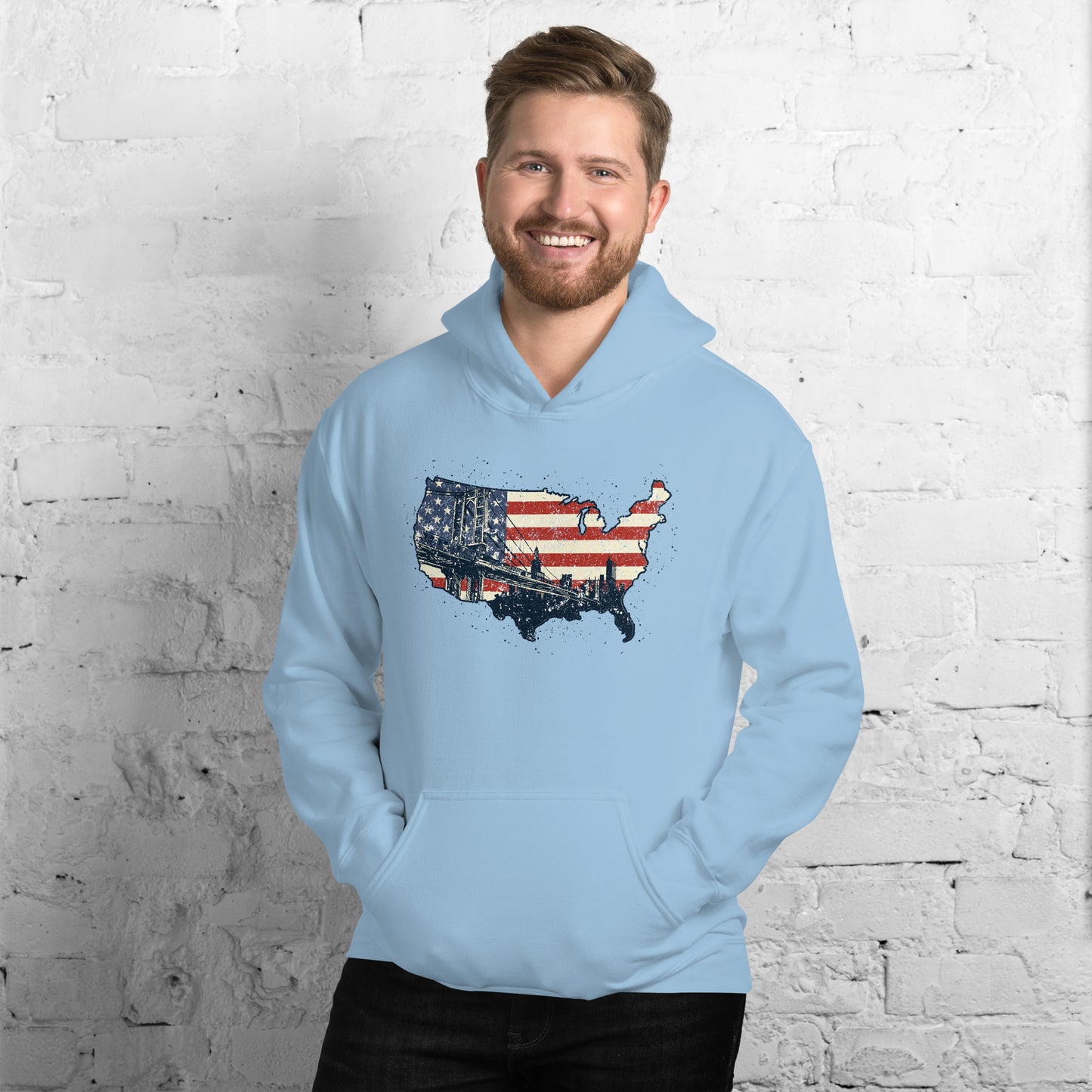 Vintage New York America Flag Patriot Military Unisex Light Hoodie