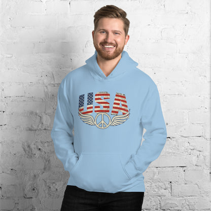 USA Flag Peace Sign Symbol Veteran Vintage Patriotic Unisex Light Hoodie