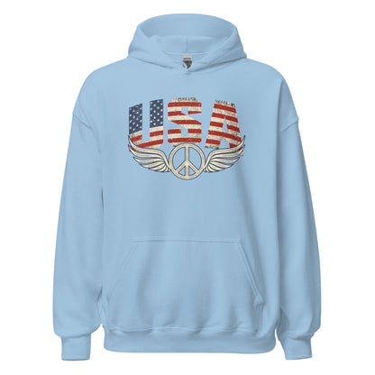 USA Flag Peace Sign Symbol Veteran Vintage Patriotic Unisex Light Hoodie