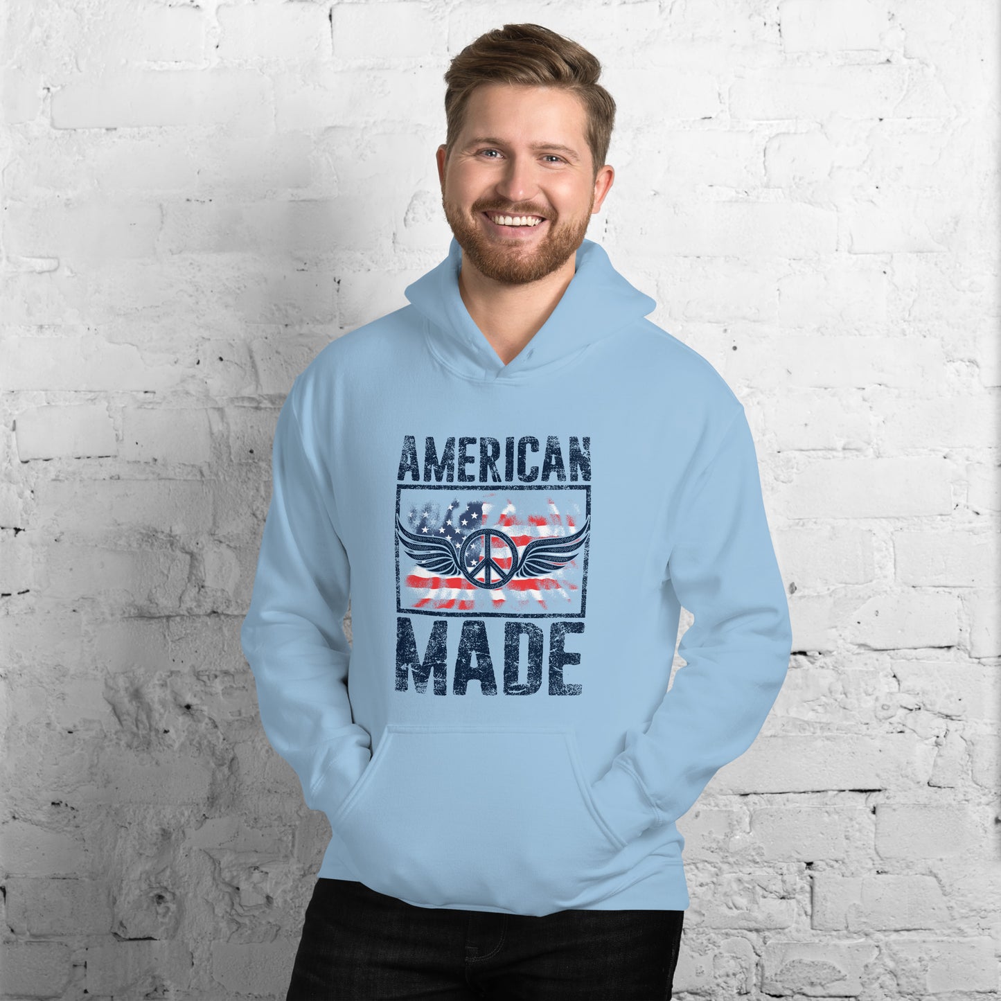 Vintage American Made USA Flag Peace Sign Unisex Light Hoodie