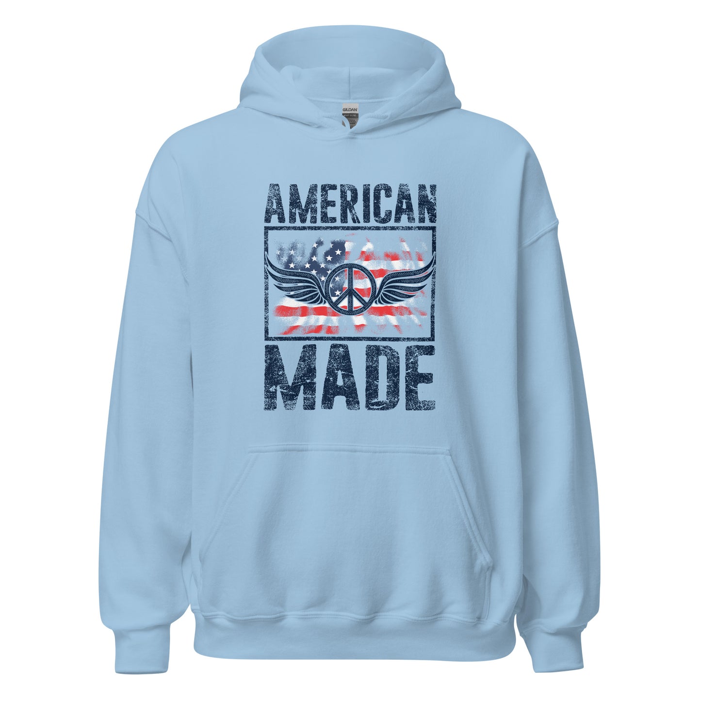 Vintage American Made USA Flag Peace Sign Unisex Light Hoodie