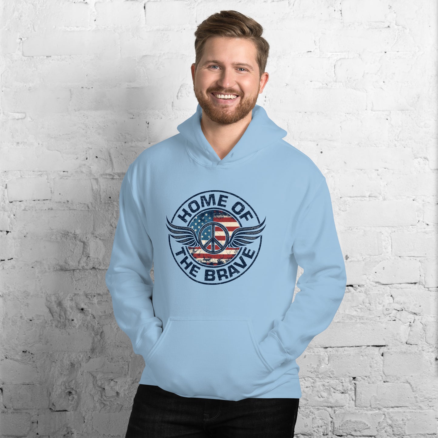 Home Of The Brave Vintage Military Veteran Unisex Light Hoodie