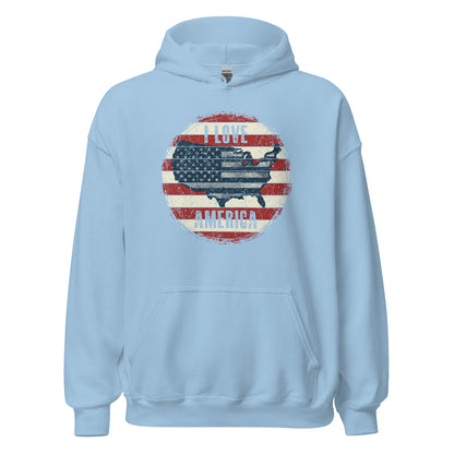 Retro Patriot I Love America USA Flag Map Unisex Light Hoodie