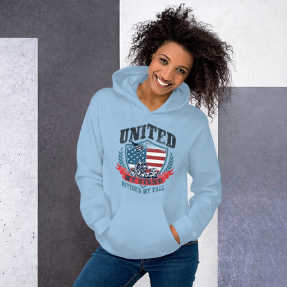 USA Flag Shield United We Stand Divided We Fall Unisex Light Hoodie