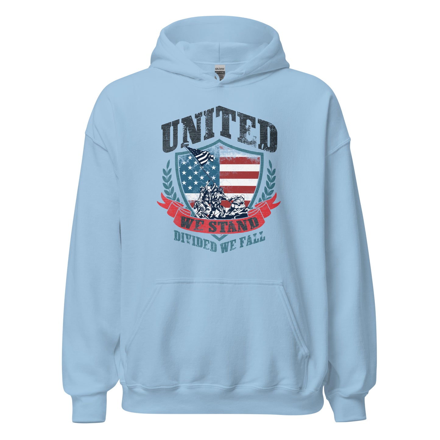 USA Flag Shield United We Stand Divided We Fall Unisex Light Hoodie