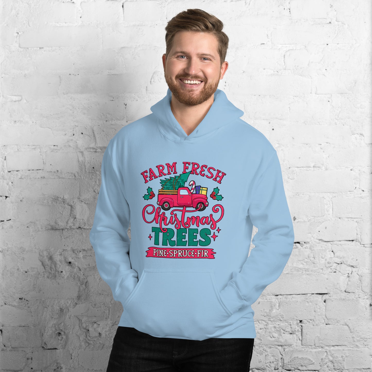 Farm Fresh Christmas Trees Pine Spruce Fir Xmas Unisex Light Hoodie