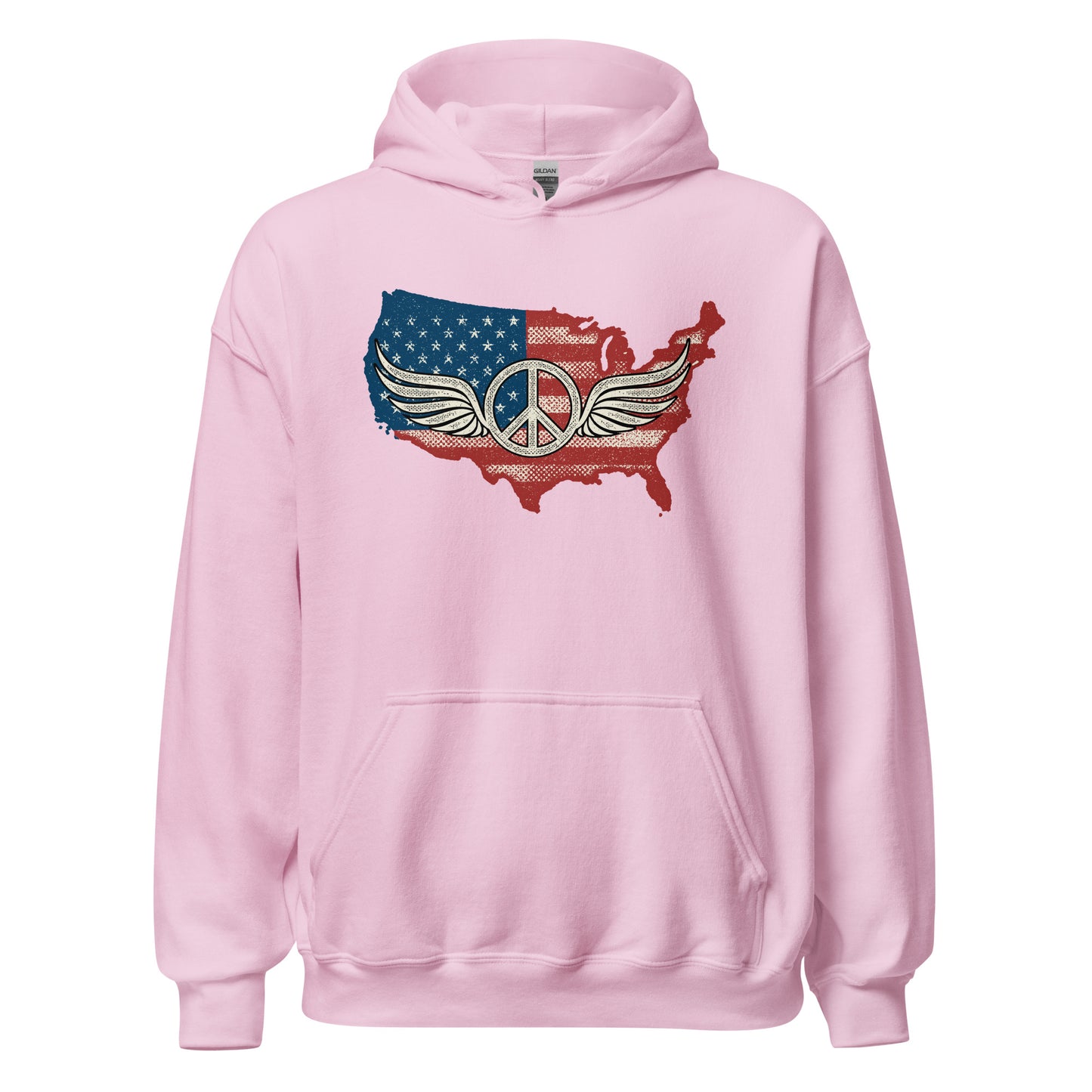 America Patriotic Peace Sign Symbol USA Flag Unisex Light Hoodie