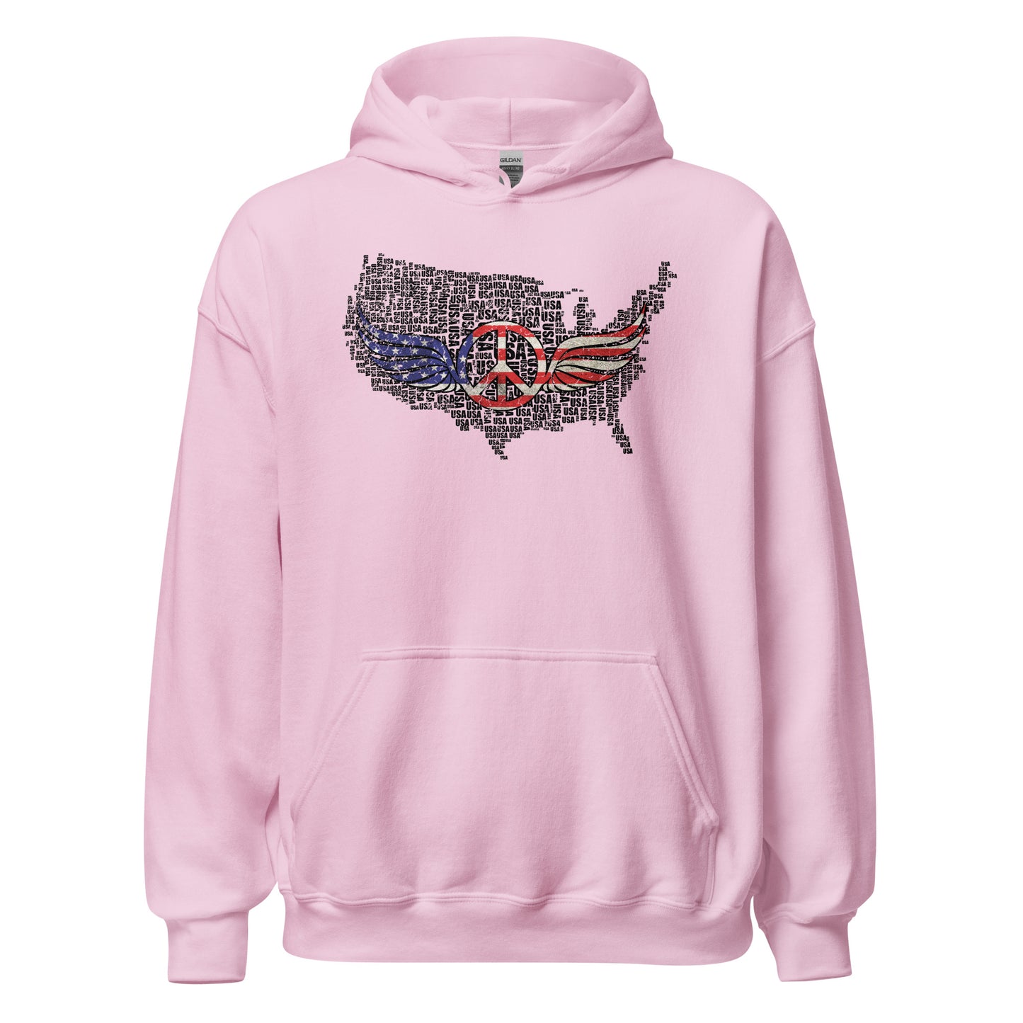 White USA Map with Peace Sign Wings For Army Wife Unisex Light Hoodie