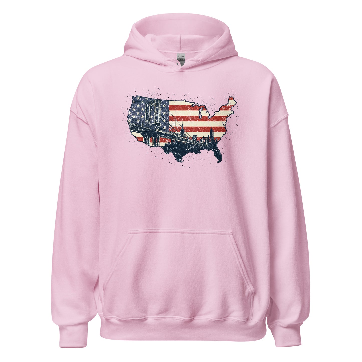 Vintage New York America Flag Patriot Military Unisex Light Hoodie