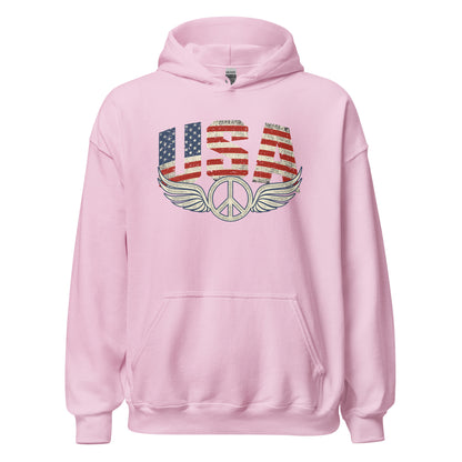 USA Flag Peace Sign Symbol Veteran Vintage Patriotic Unisex Light Hoodie