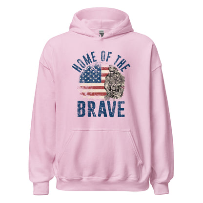 Vintage Military Patriot Home Of The Brave Unisex Light Hoodie