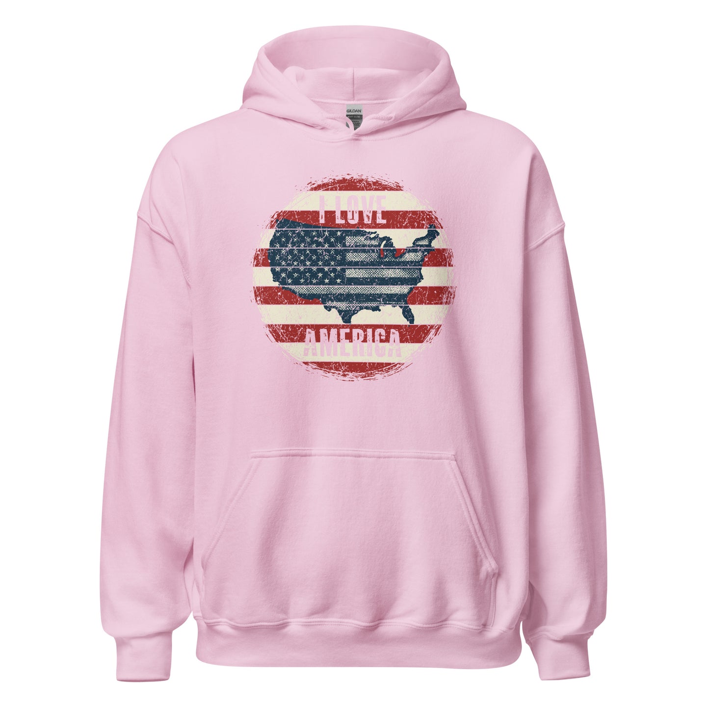 Retro Patriot I Love America USA Flag Map Unisex Light Hoodie