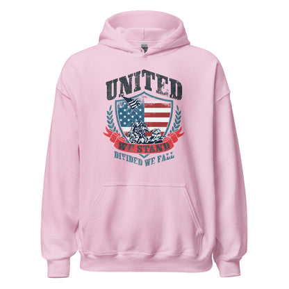 USA Flag Shield United We Stand Divided We Fall Unisex Light Hoodie