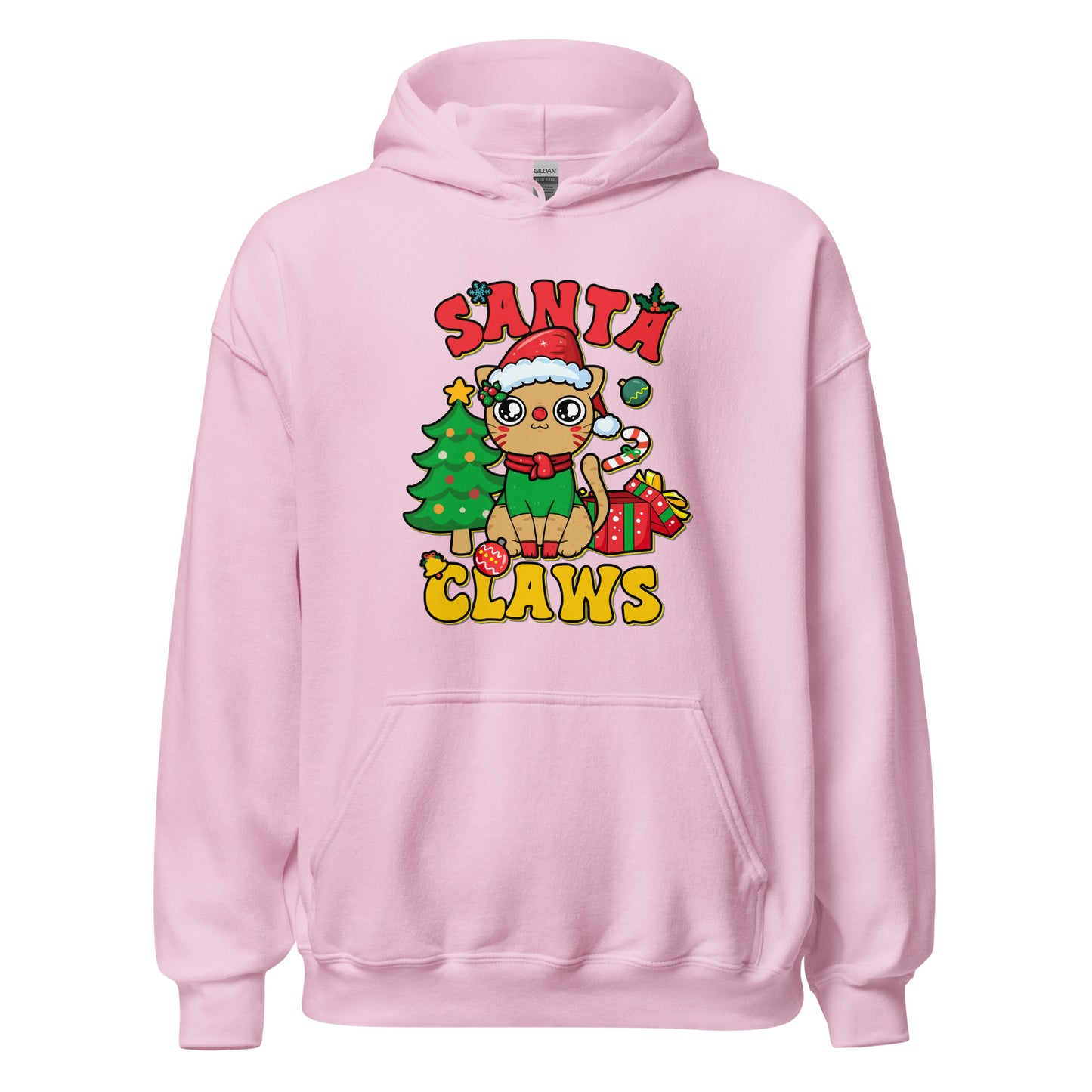 Santa Claws Santa Hat Cat Christmas Unisex Light Hoodie