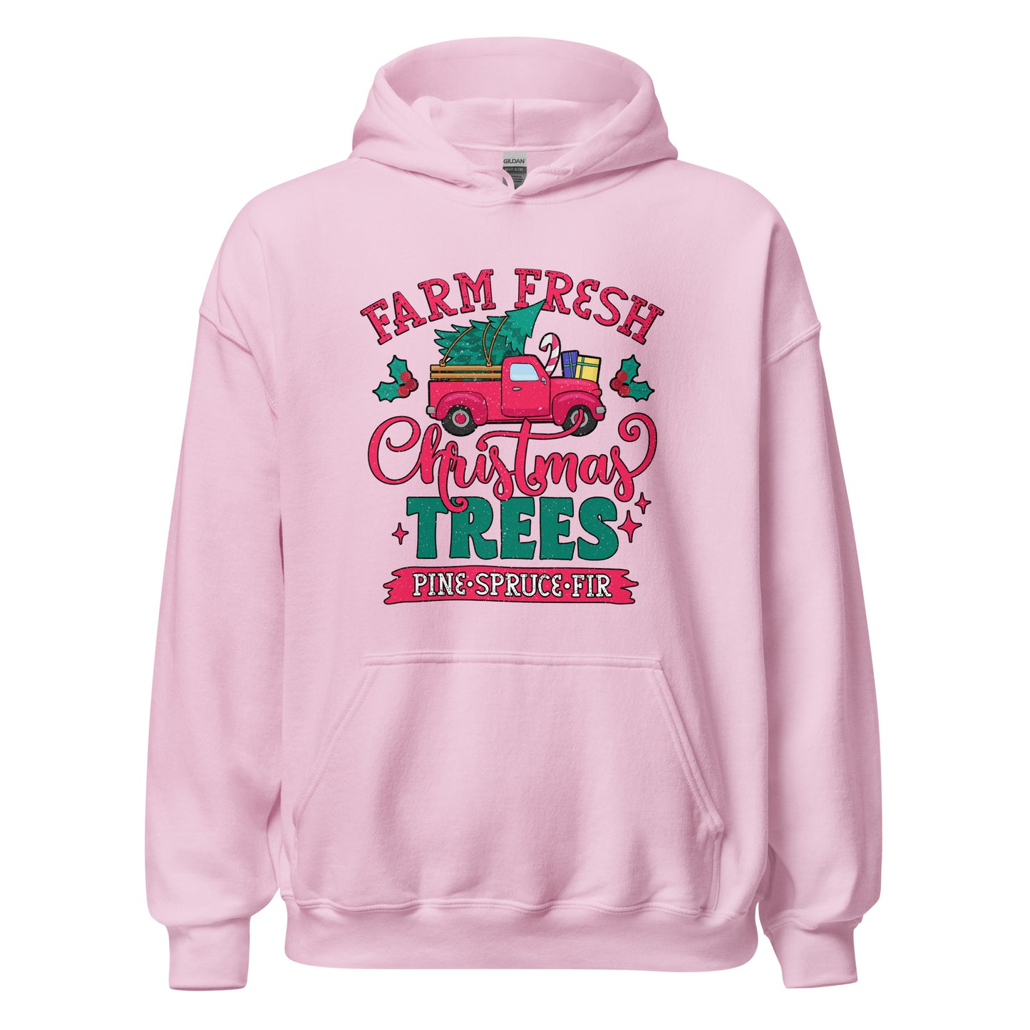 Farm Fresh Christmas Trees Pine Spruce Fir Xmas Unisex Light Hoodie