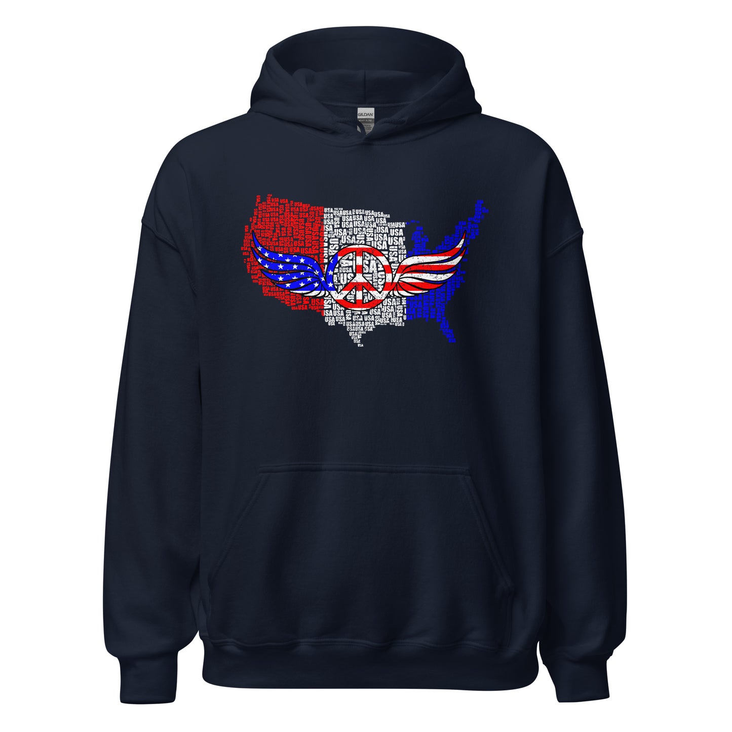 Patriot USA Flag Peace Sign Symbol Distressed Unisex Dark Hoodie