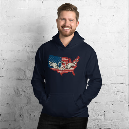 America Patriotic Peace Sign Symbol USA Flag Unisex Dark Hoodie