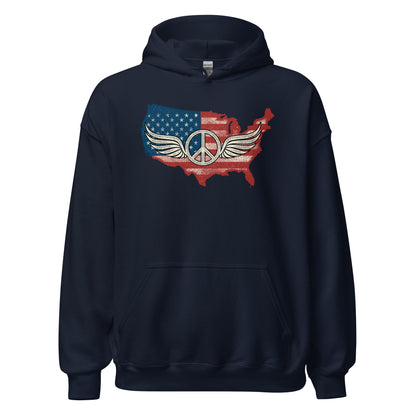 America Patriotic Peace Sign Symbol USA Flag Unisex Dark Hoodie