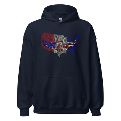 Distressed USA Map Retro Peace Symbol Unisex Dark Hoodie