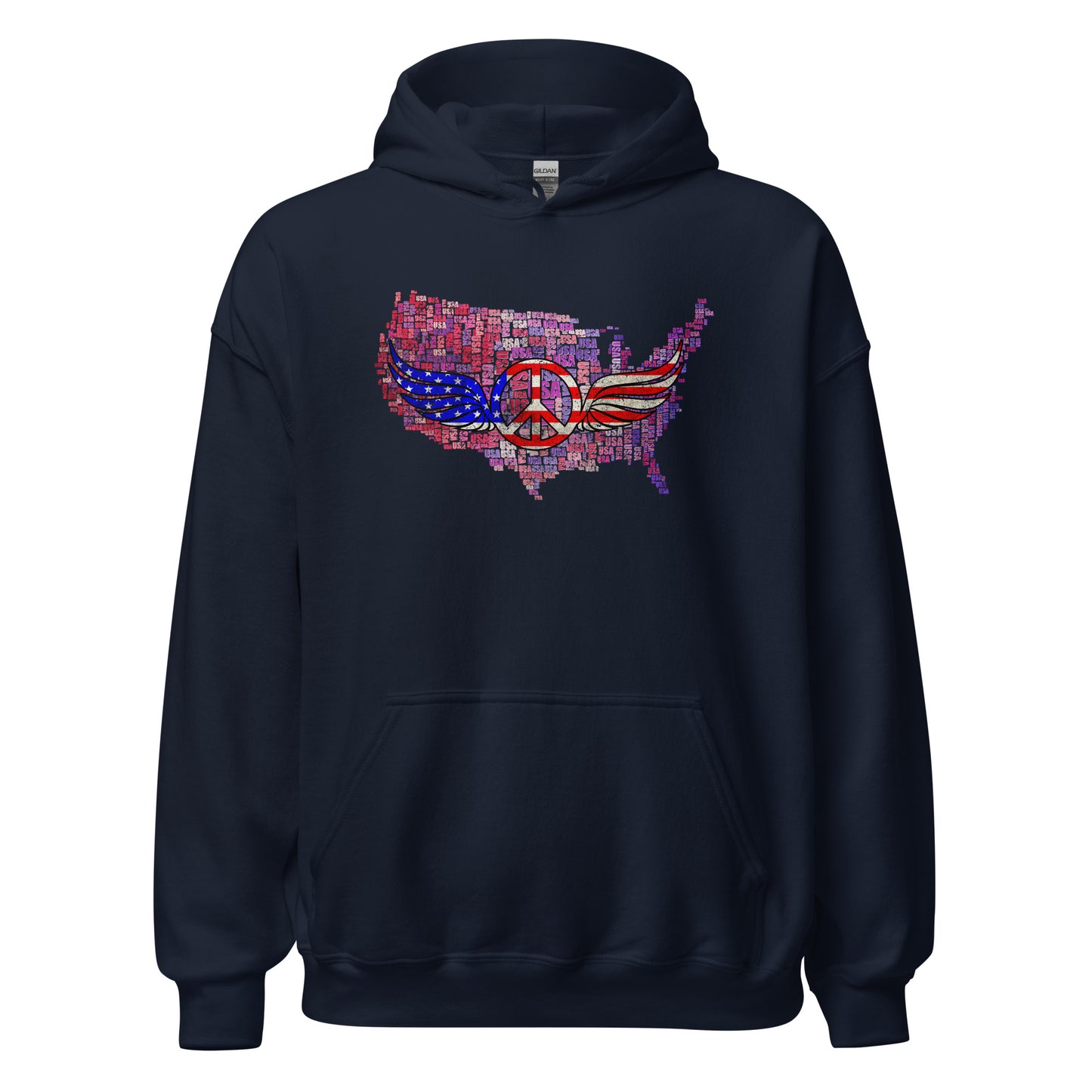 Military Patriotic Distressed USA Flag Graphic Unisex Dark Hoodie