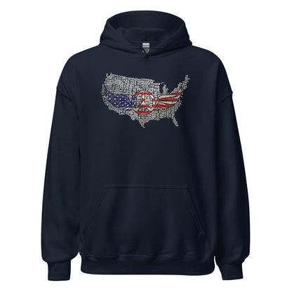 White USA Map with Peace Sign Wings For Army Wife Unisex Dark Hoodie