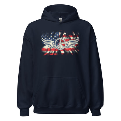 Military American Patriots Distressed Peace Sign Unisex Dark Hoodie