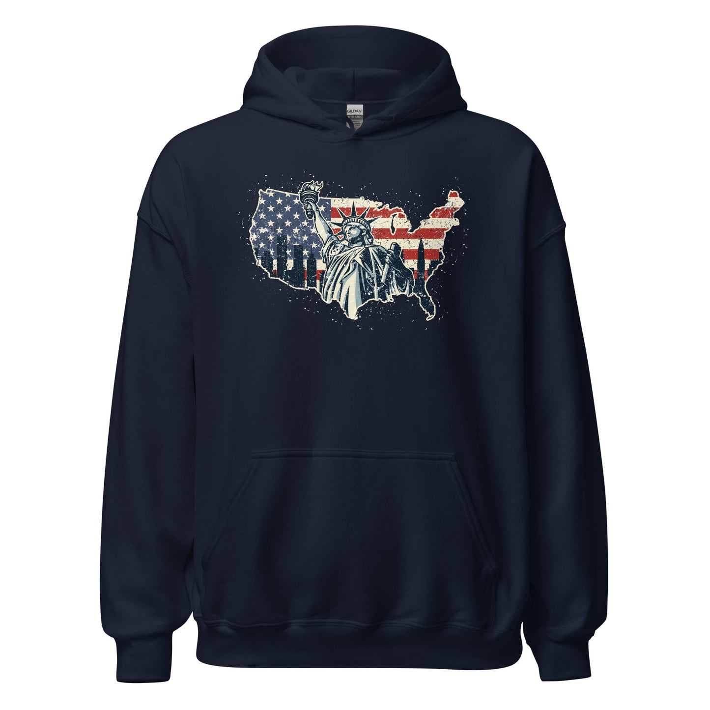 Distressed USA Flag Statue Of Liberty New York Men Women's Unisex Dark Hoodie