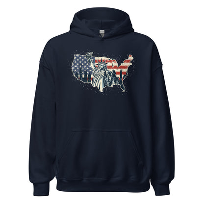 Distressed USA Flag Statue Of Liberty New York Men Women's Unisex Dark Hoodie