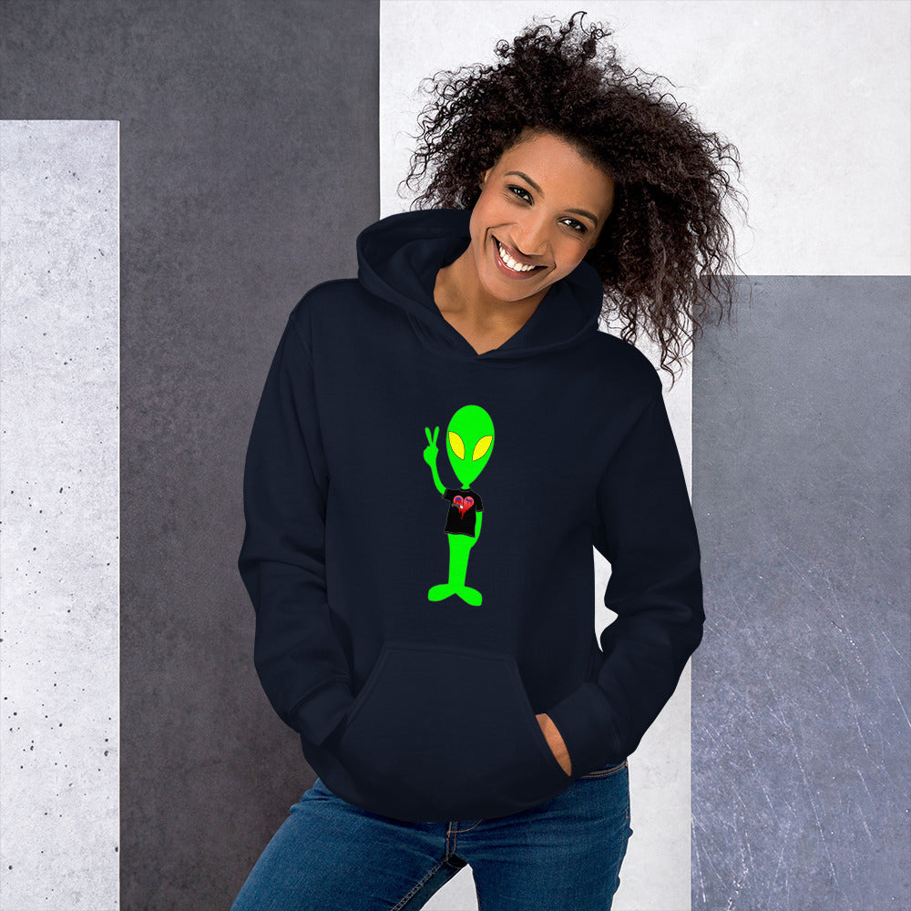 Alien Peace Sign Democrat Republican Broken Heart Unisex Dark Hoodie