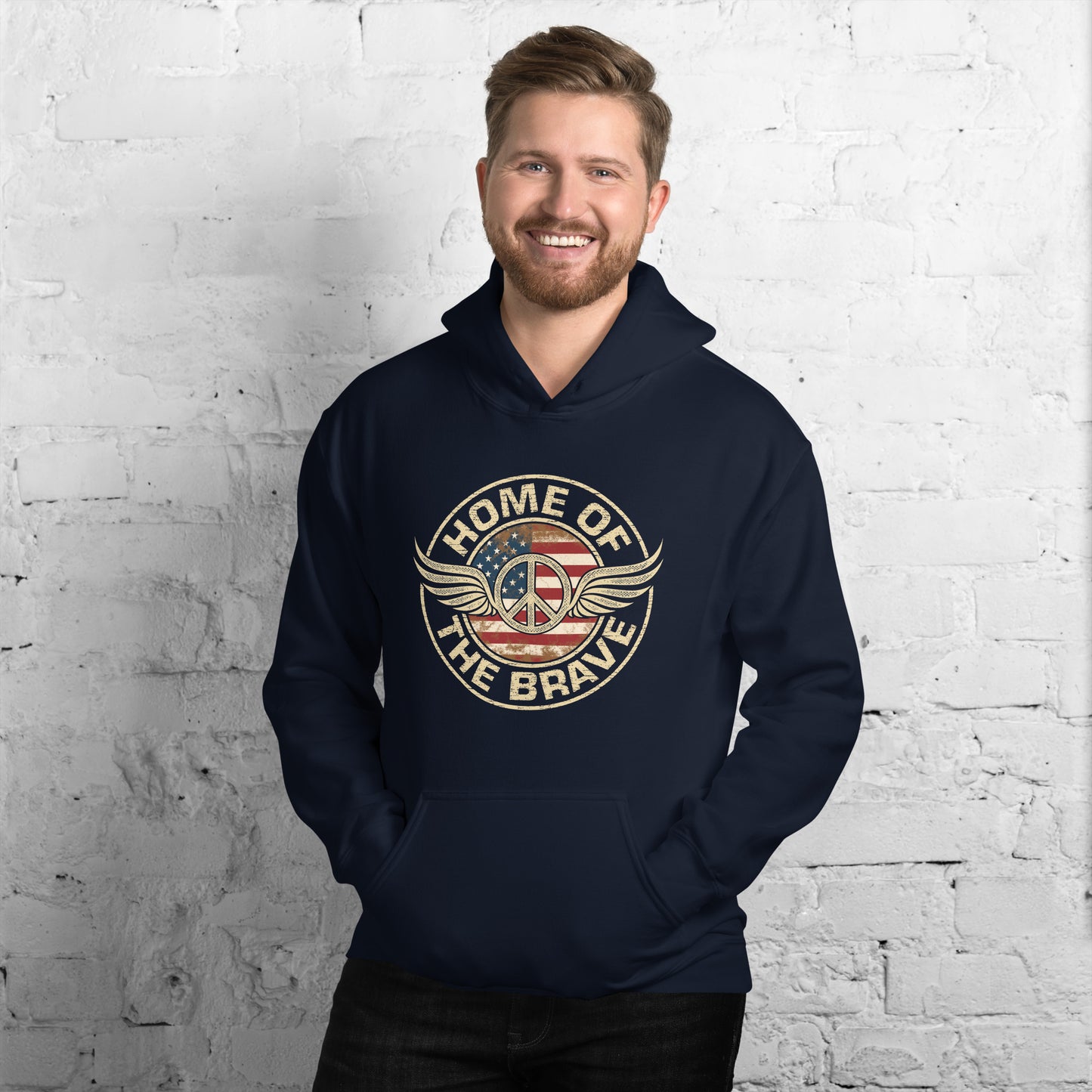 Home Of The Brave Vintage Military Veteran Unisex Dark Hoodie