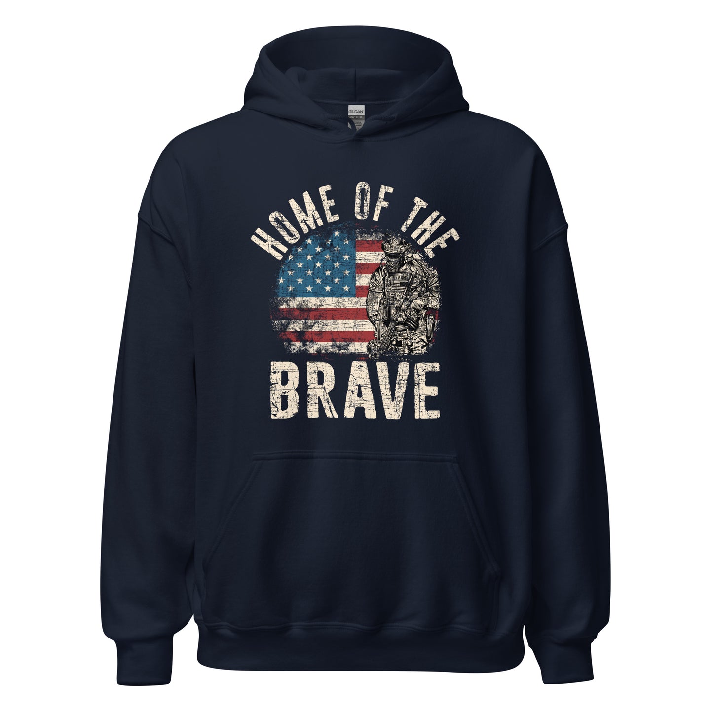 Vintage Military Patriot Home Of The Brave Unisex Dark Hoodie