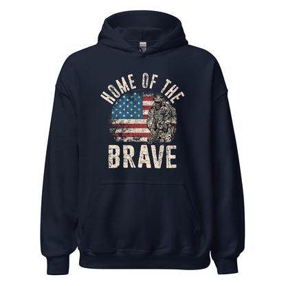 Vintage Military Patriot Home Of The Brave Unisex Dark Hoodie