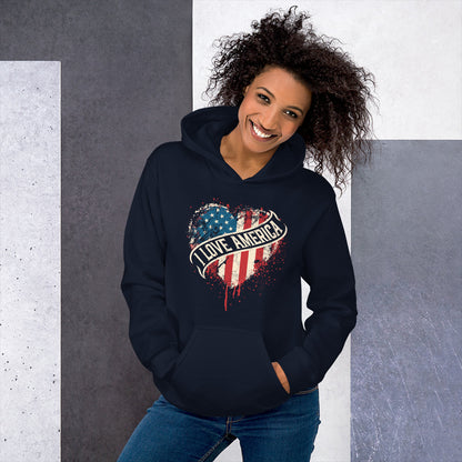 I Love America Vintage USA Map Unisex Dark Hoodie