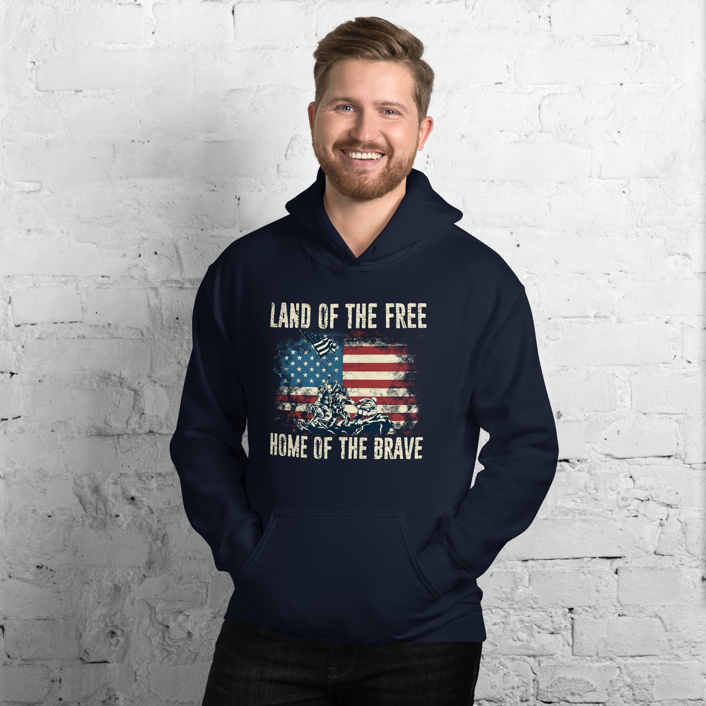 Vintage Land Of The Free Home Of The Brave Unisex Dark Hoodie