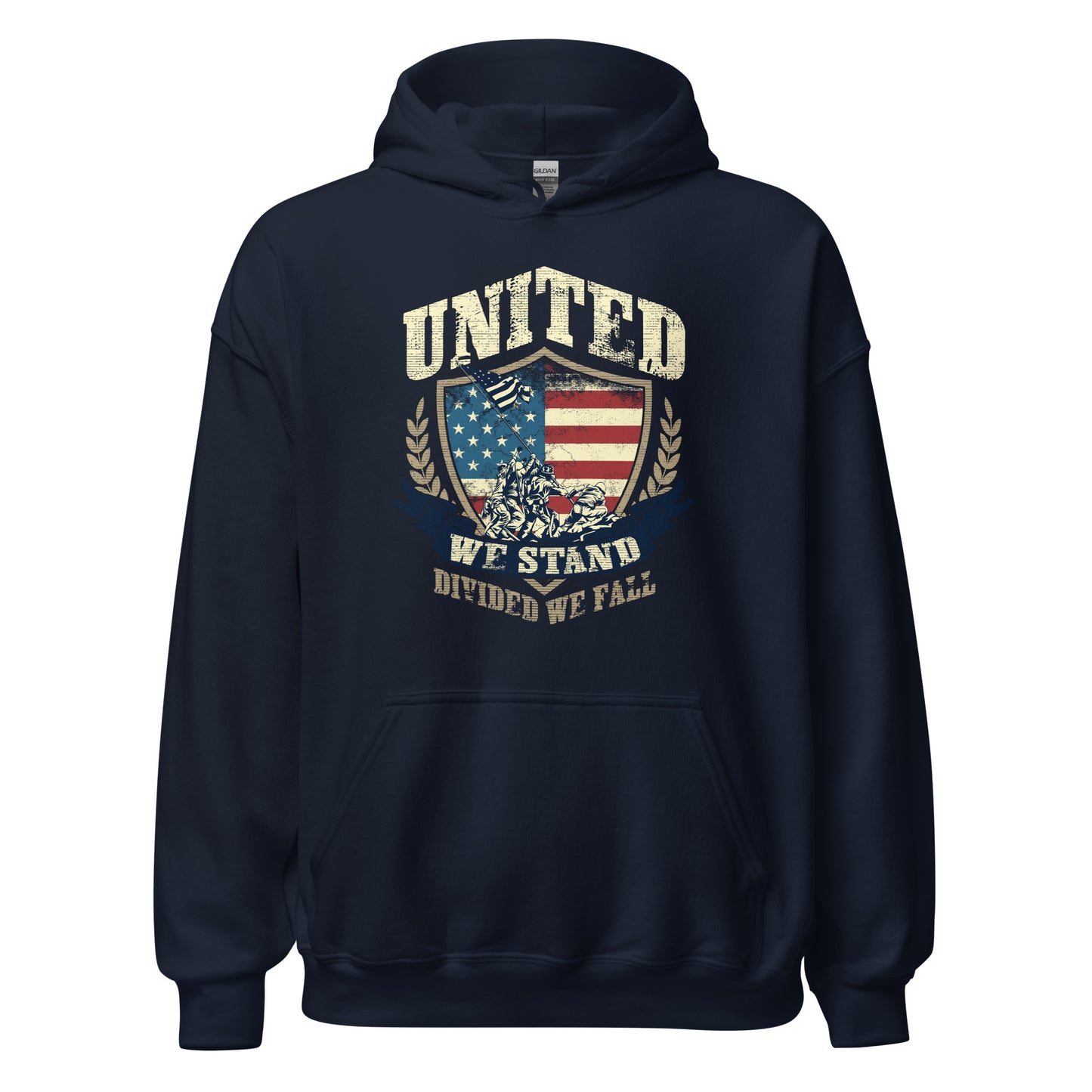 USA Flag Shield United We Stand Divided We Fall Unisex Dark Hoodie