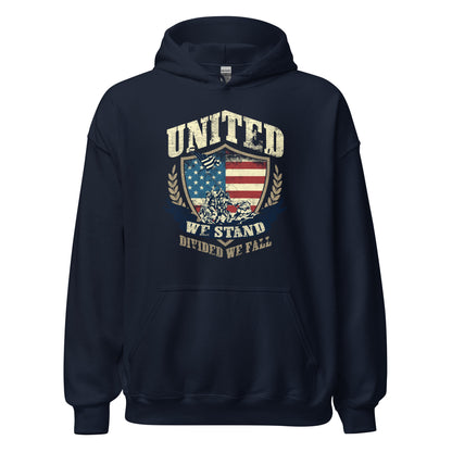 USA Flag Shield United We Stand Divided We Fall Unisex Dark Hoodie