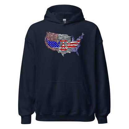 Patriotic T-Shirt USA Flag Peace With Wings Symbol Unisex Dark Hoodie