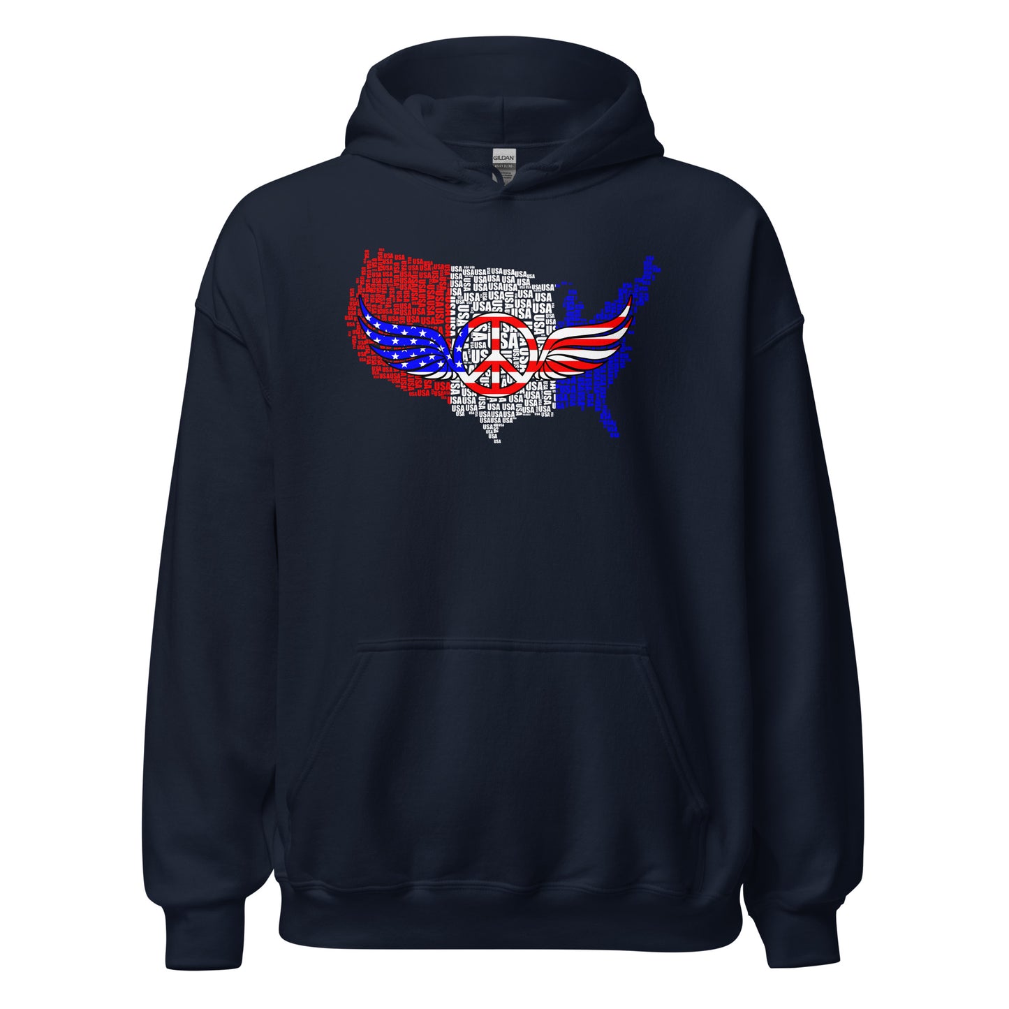 USA Map Red White Blue Patriotic Peace Sign Symbol Unisex Dark Hoodie