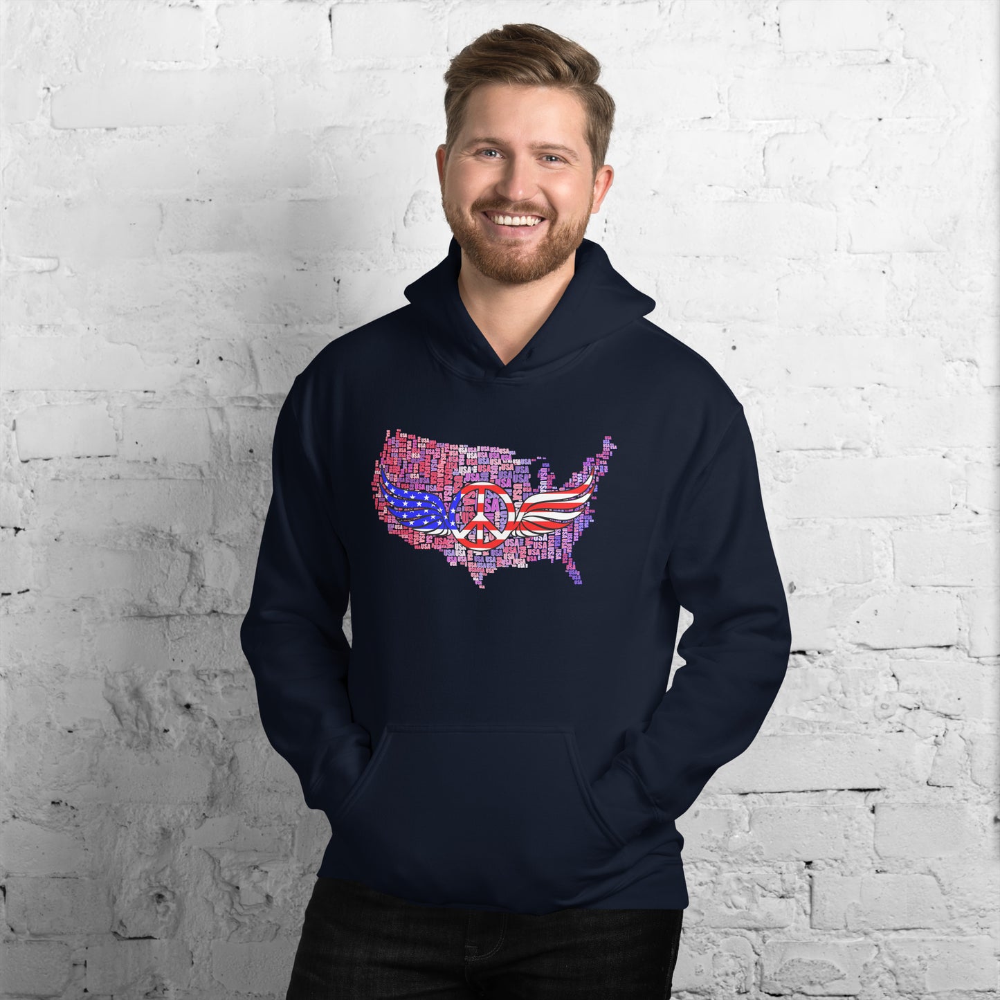 We The People Peace Wings Signs USA Map Unisex Dark Hoodie