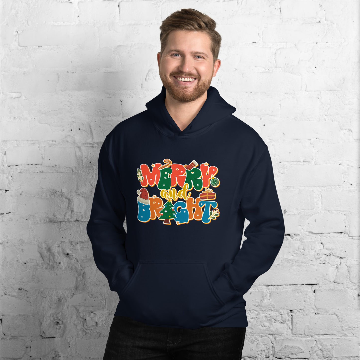 Merry and Bright Joyful Merry Christmas Unisex Dark Hoodie